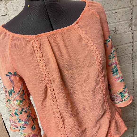 Zac & Rachel Bo Ho Embroidered Floral Top Petite Small - Picture 1 of 8